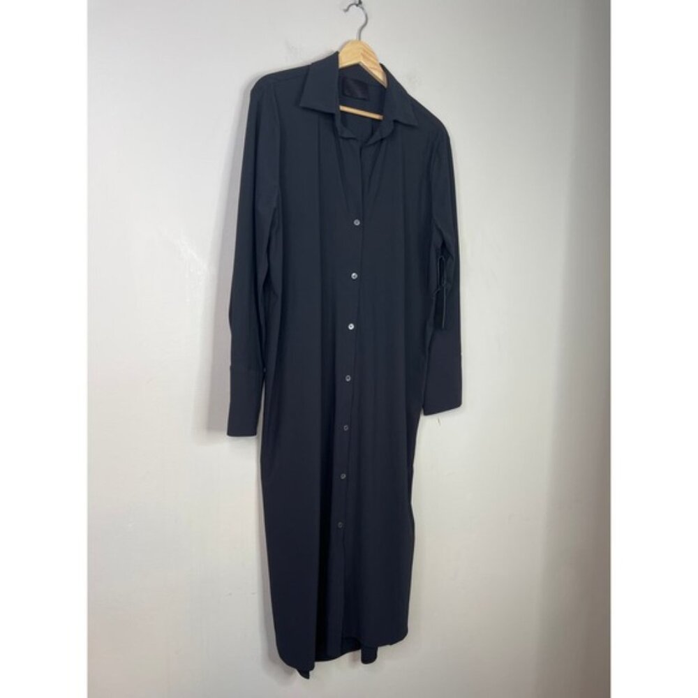 NWT Ona Olivia Long Sleeve Side Slits Oversized Convertible Shirt Dress Black - Picture 3 of 8